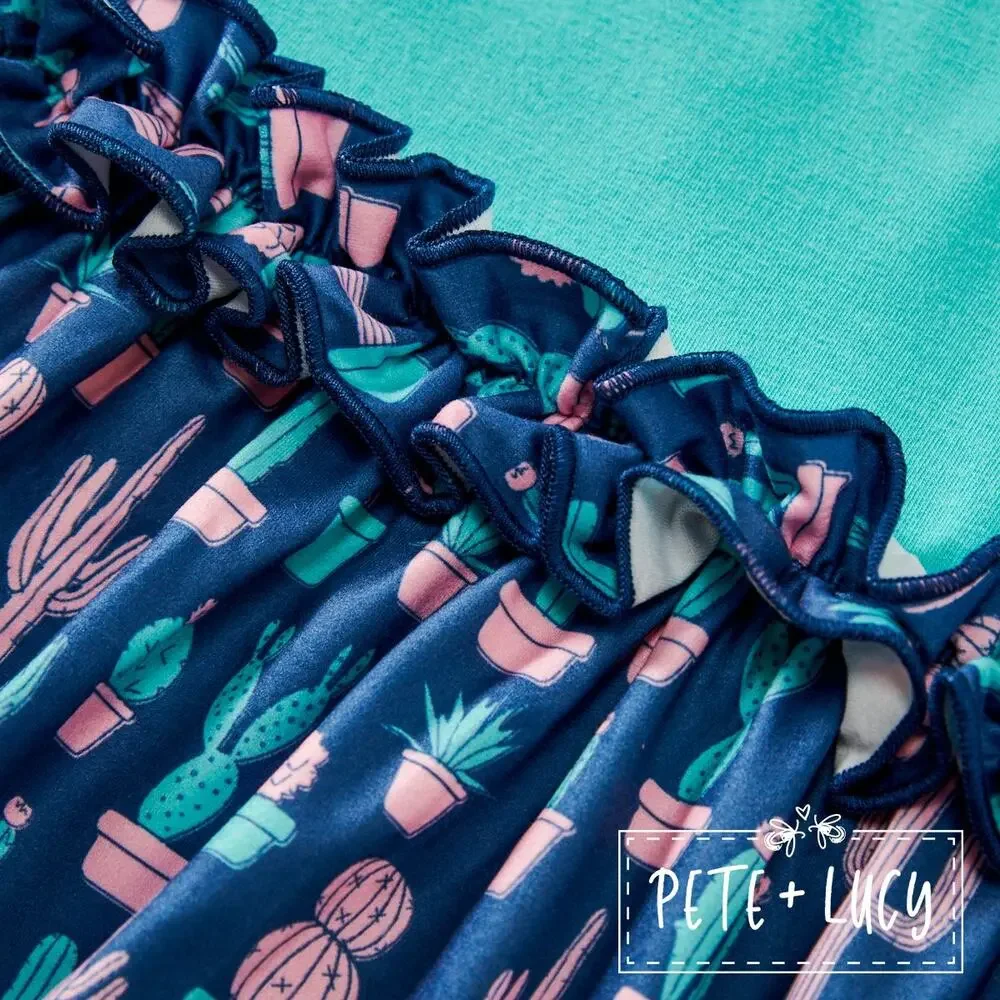 PETE + LUCY Blue Boho Cactus 2 Piece Set Pants Babydoll Top 2T NEW